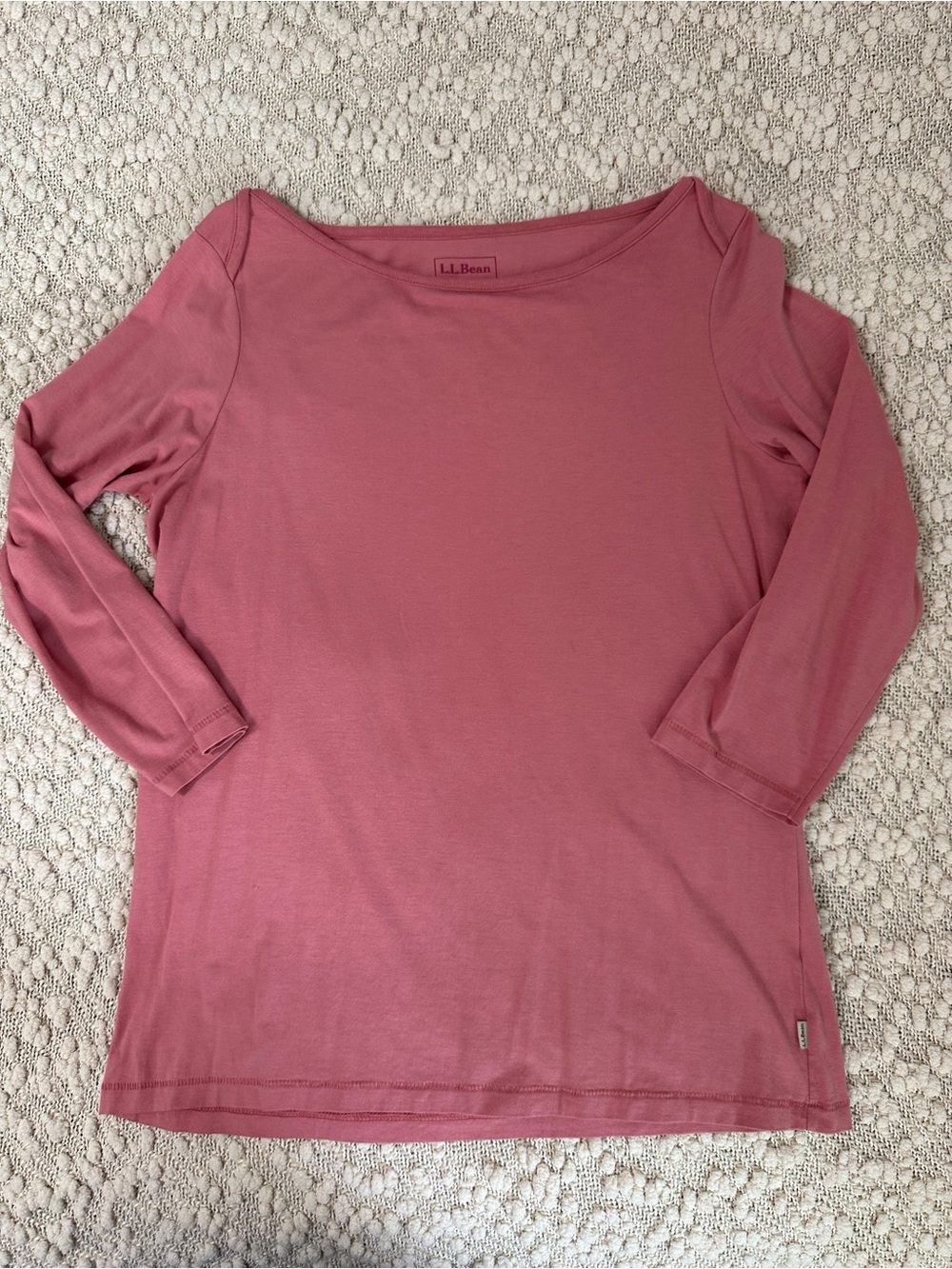LL Bean Boatneck Top Womens Small Dusty Rose Pink 3/4 Sleeve Tee Solid Classic
